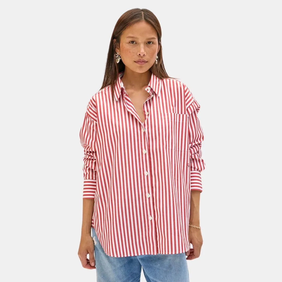 Emilette Oversized Shirt (Red   Cream)