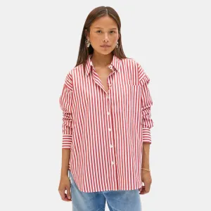 Emilette Oversized Shirt (Red   Cream)