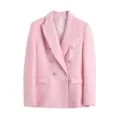 FashionSierra - Chic Pink Plaid Oversized Blazer