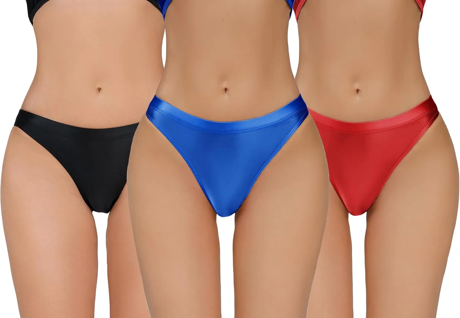 FEOYA Women Metallic Thongs Low Waist Cheeky Panties Rave Festival Bottoms for Club Party 3/4 Pack
