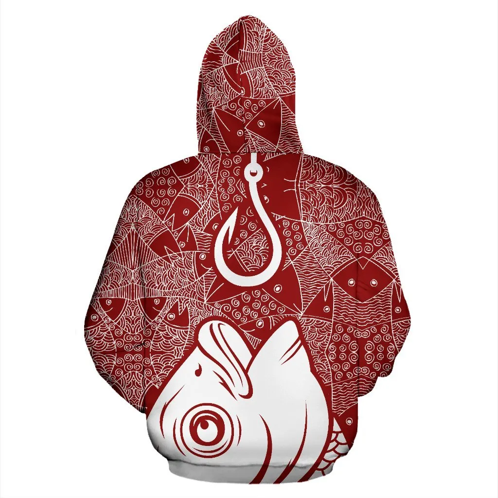 Fishing All Over Print Hoodie (Red Version) - BN14