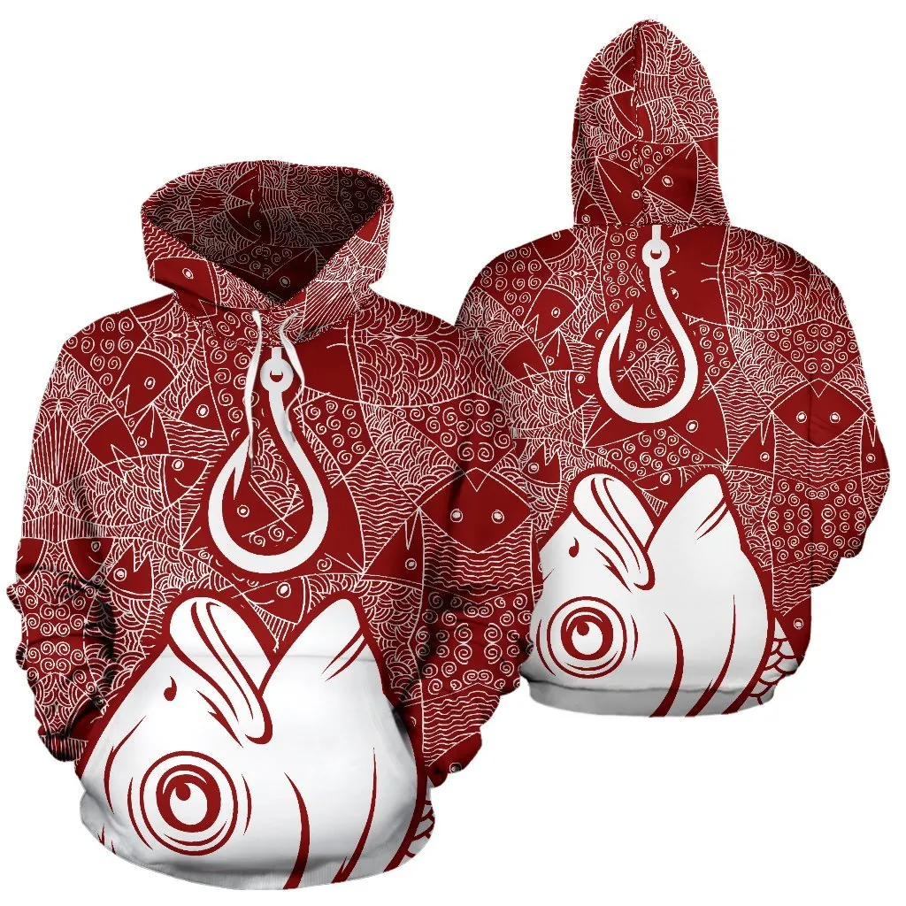 Fishing All Over Print Hoodie (Red Version) - BN14