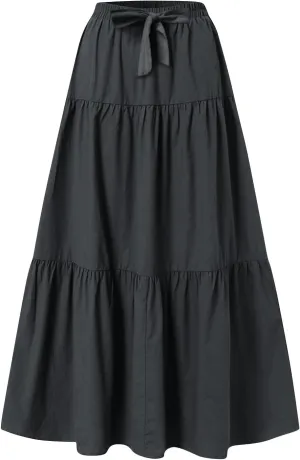 Flowy Skirts for Women Drawstring Elastic Waist Ruffled Solid Skirts Casual Bohemian Beach Skirt for Women