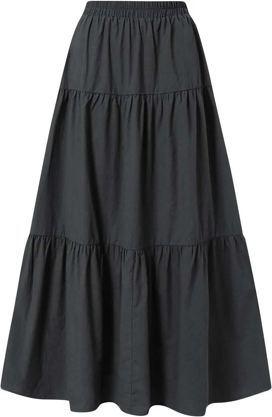 Flowy Skirts for Women Drawstring Elastic Waist Ruffled Solid Skirts Casual Bohemian Beach Skirt for Women
