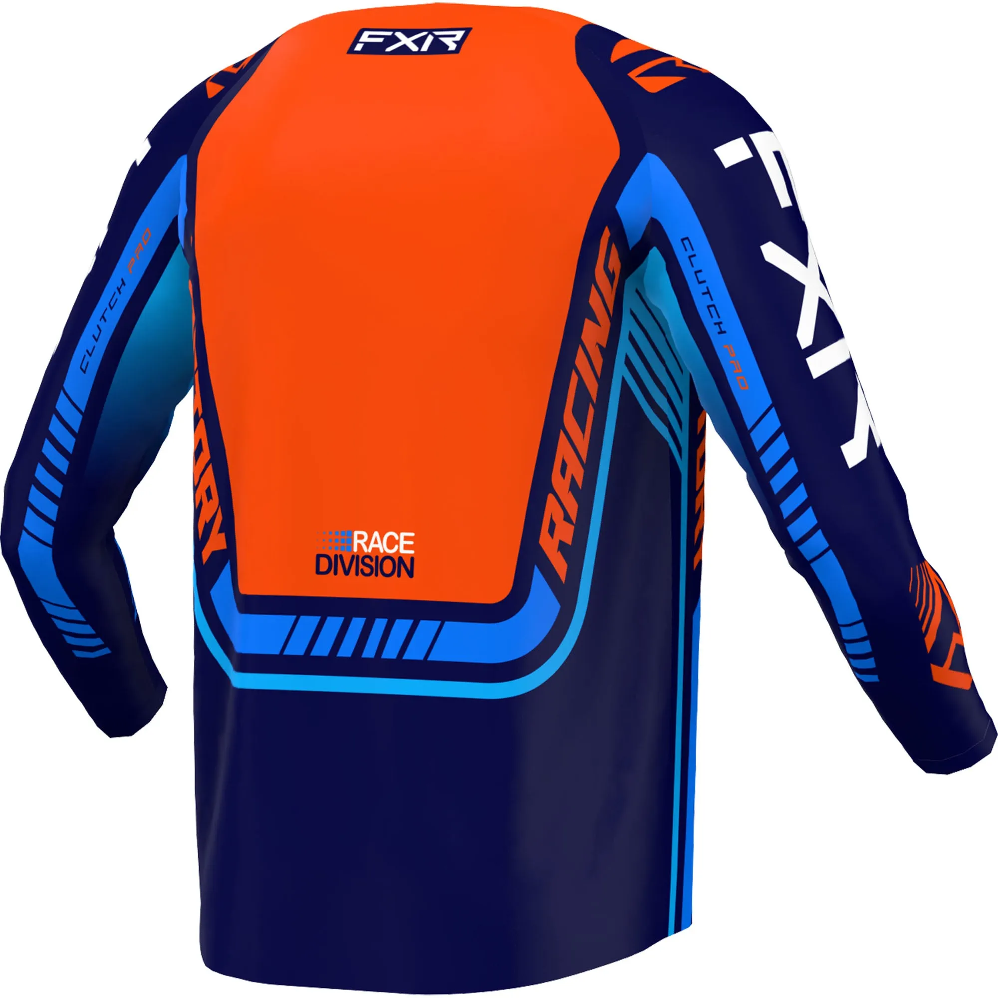 FXR  Clutch Pro MX Jersey Orange Navy Moisture Wicking Drop-Tail Hem Breathable