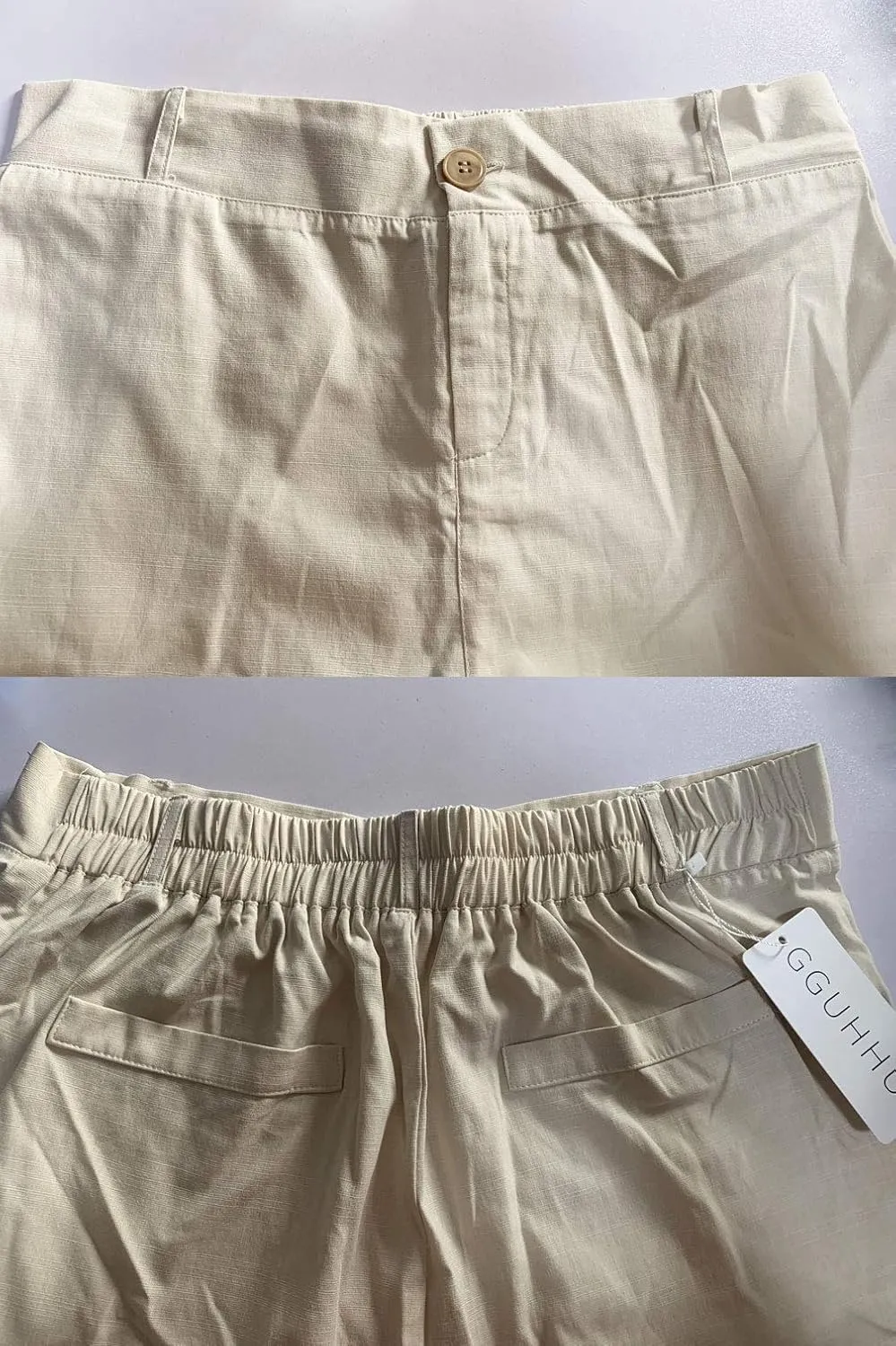 GGUHHU Women's Loose Fit Stretched High Waist Cotton Linen Wide Leg Long Beach Pants