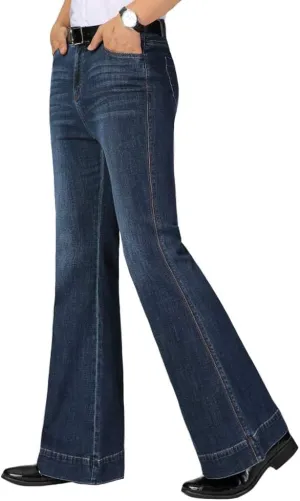 HAORUN Men Bell Bottom Jeans Slim Fit Flared Denim Pants 60s 70s Retro Trousers