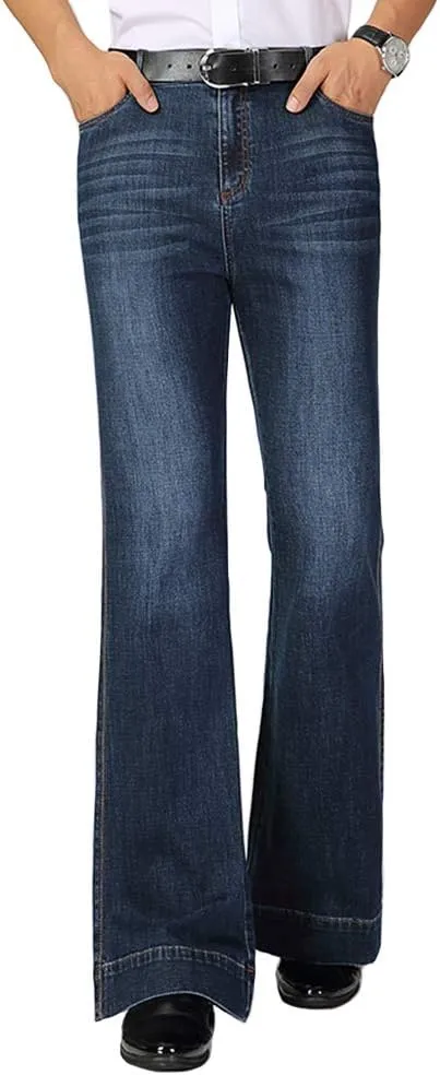 HAORUN Men Bell Bottom Jeans Slim Fit Flared Denim Pants 60s 70s Retro Trousers