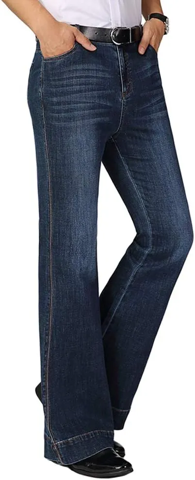 HAORUN Men Bell Bottom Jeans Slim Fit Flared Denim Pants 60s 70s Retro Trousers
