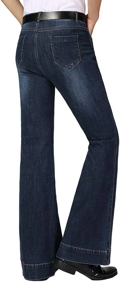 HAORUN Men Bell Bottom Jeans Slim Fit Flared Denim Pants 60s 70s Retro Trousers