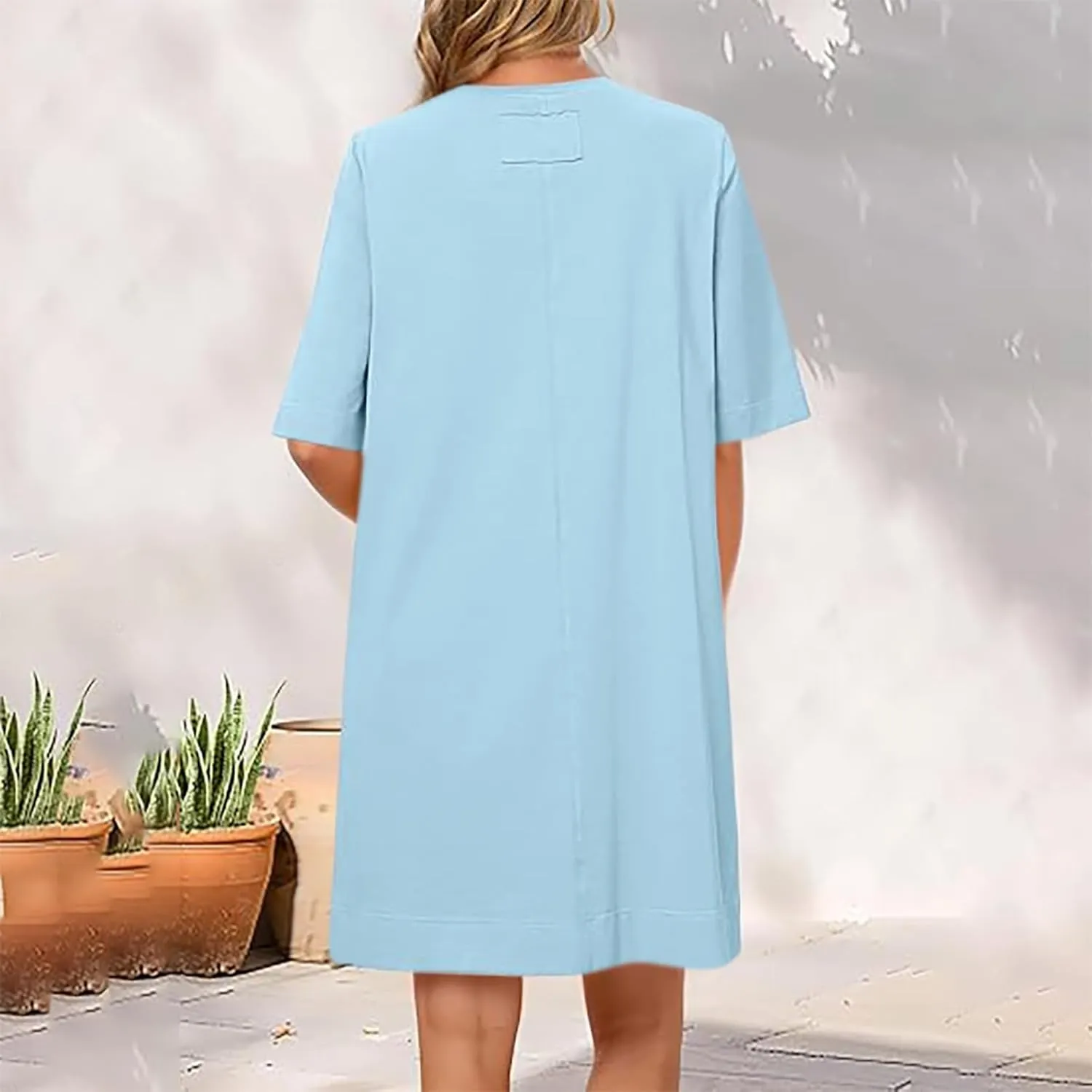 hlysgo Dresses for Women 2025 Summer Short Sleeve Crew Neck Vacation Beach Dress Casual Loose Fit Knee Length Mini Dress