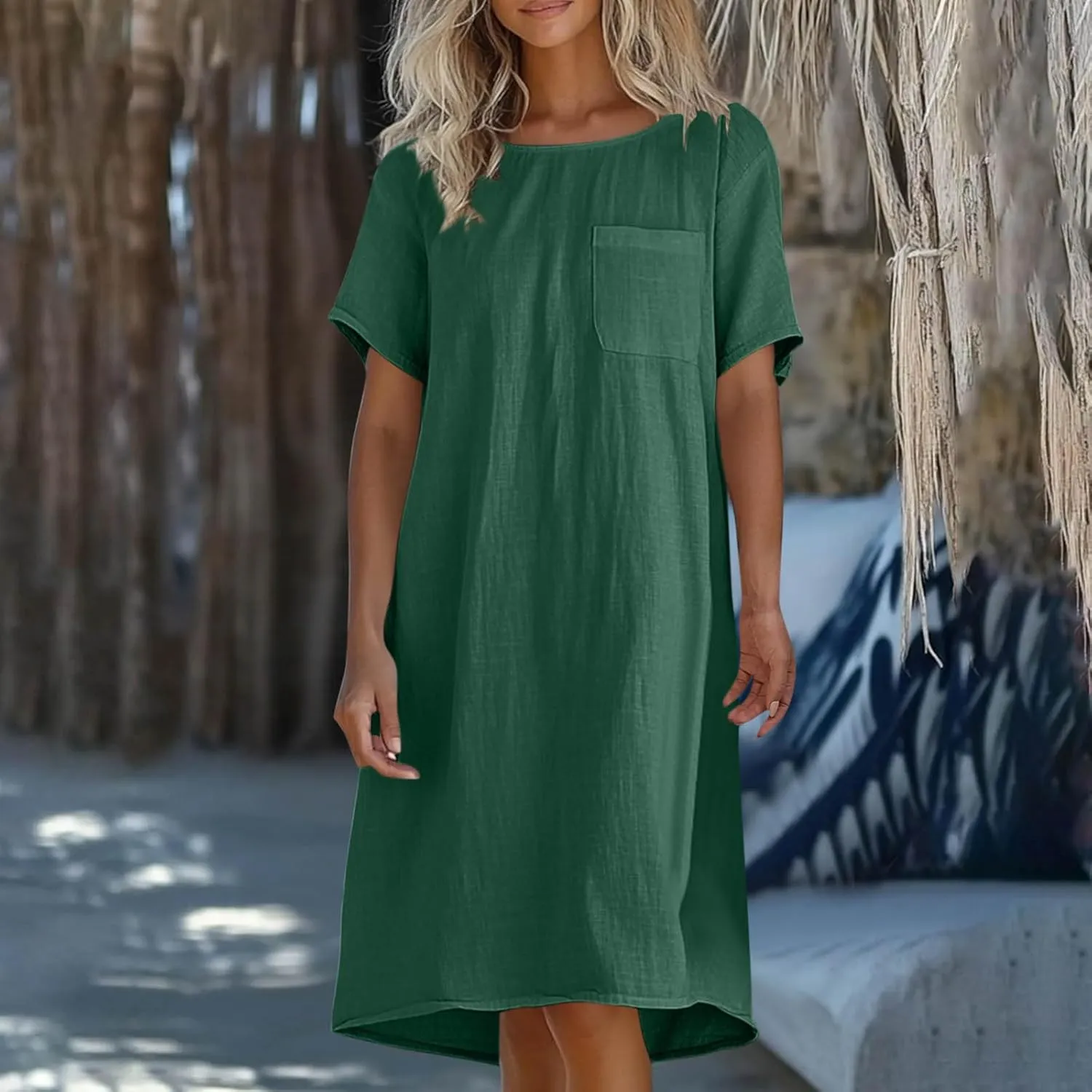 hlysgo Summer Dresses for Women 2025 Casual Loose Comfy Short Sleeve Crew Neck Mini Dress Teen Girls Knee Length Beach Dress