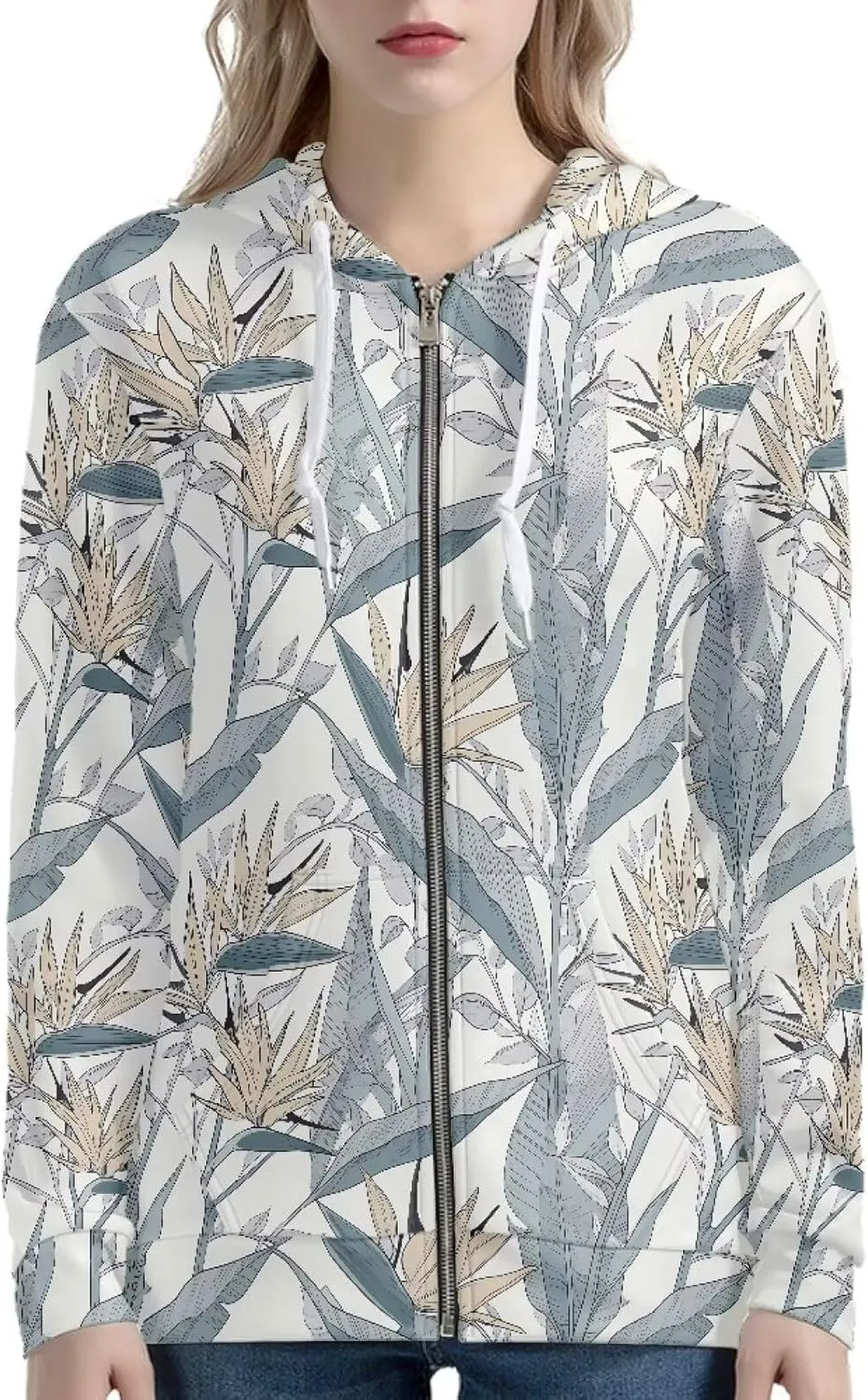 Irisjudy Women Oversized Hoodies Retro Boho Xmas Flower Hooded Jacket Island Totem Long-Sleeve Fall Outwear Sweatshirt Zip-up