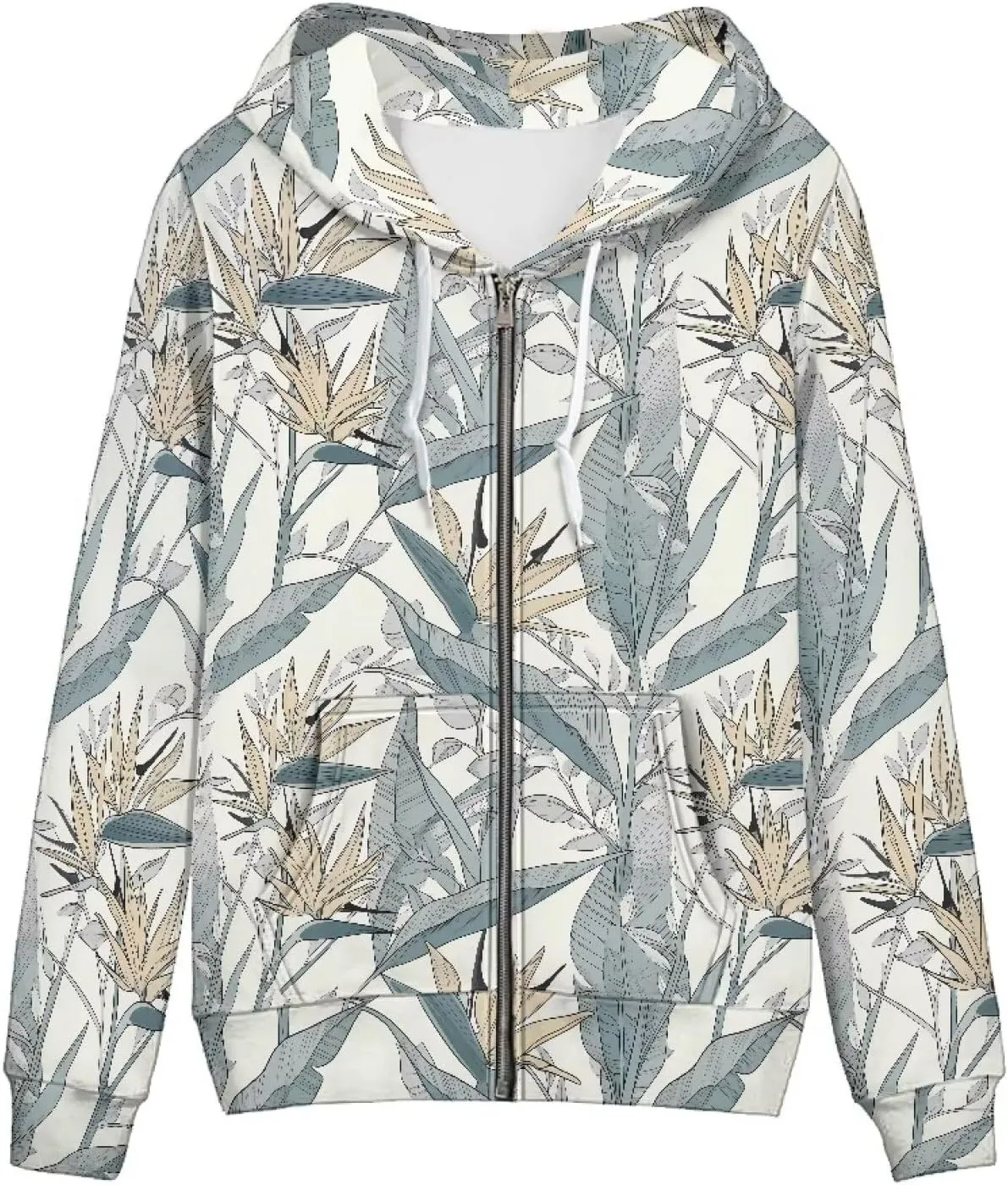 Irisjudy Women Oversized Hoodies Retro Boho Xmas Flower Hooded Jacket Island Totem Long-Sleeve Fall Outwear Sweatshirt Zip-up