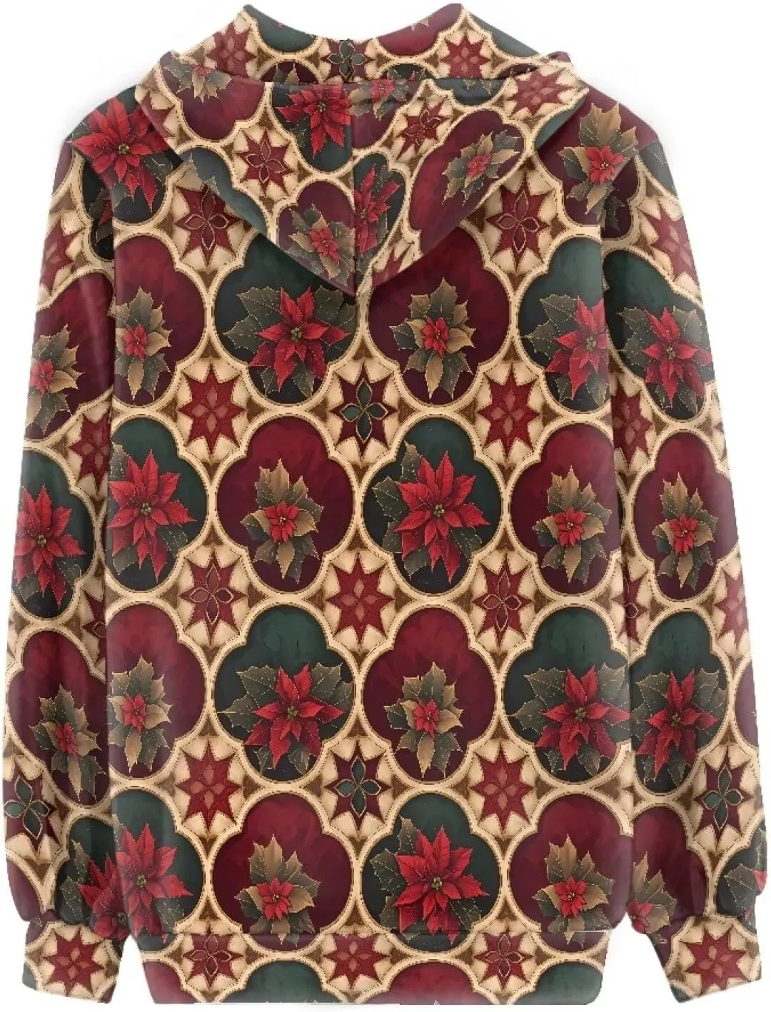 Irisjudy Women Oversized Hoodies Retro Boho Xmas Flower Hooded Jacket Island Totem Long-Sleeve Fall Outwear Sweatshirt Zip-up