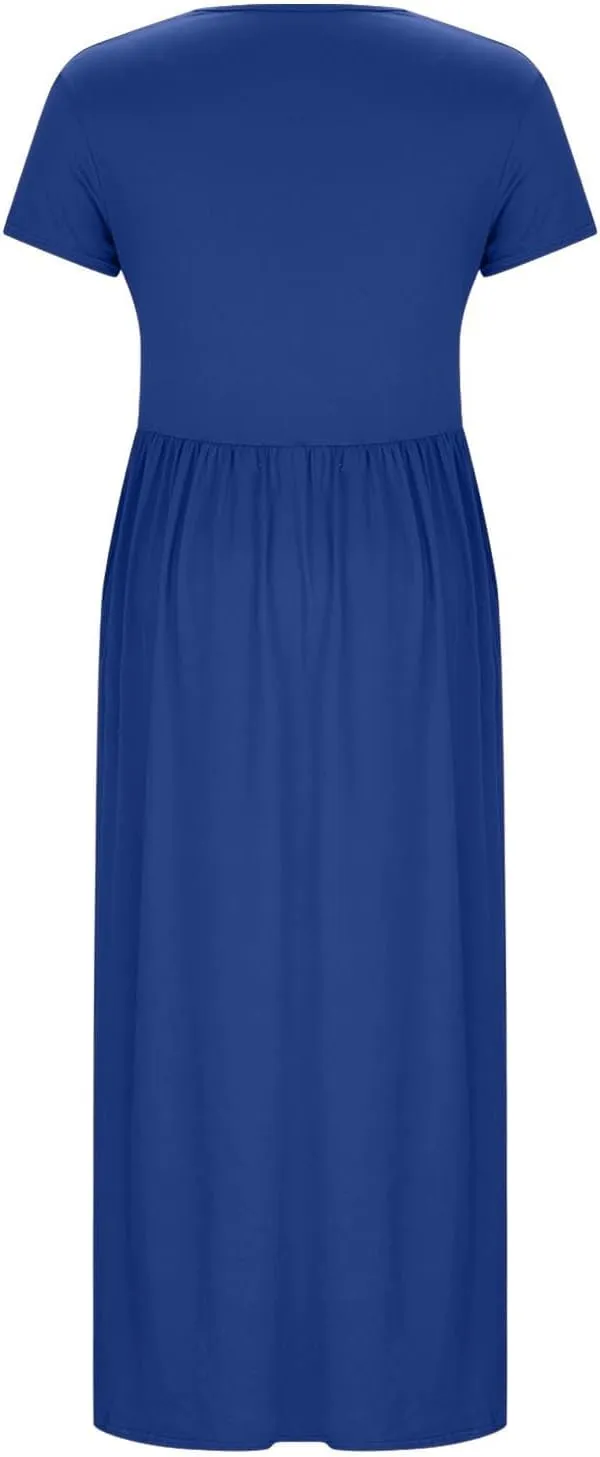 JOAU Women's Plus Size Summer Short Sleeve Maxi Dress 2025 Casual Wrap V Neck A Line Flowy Beach Long Dresses with Pockets