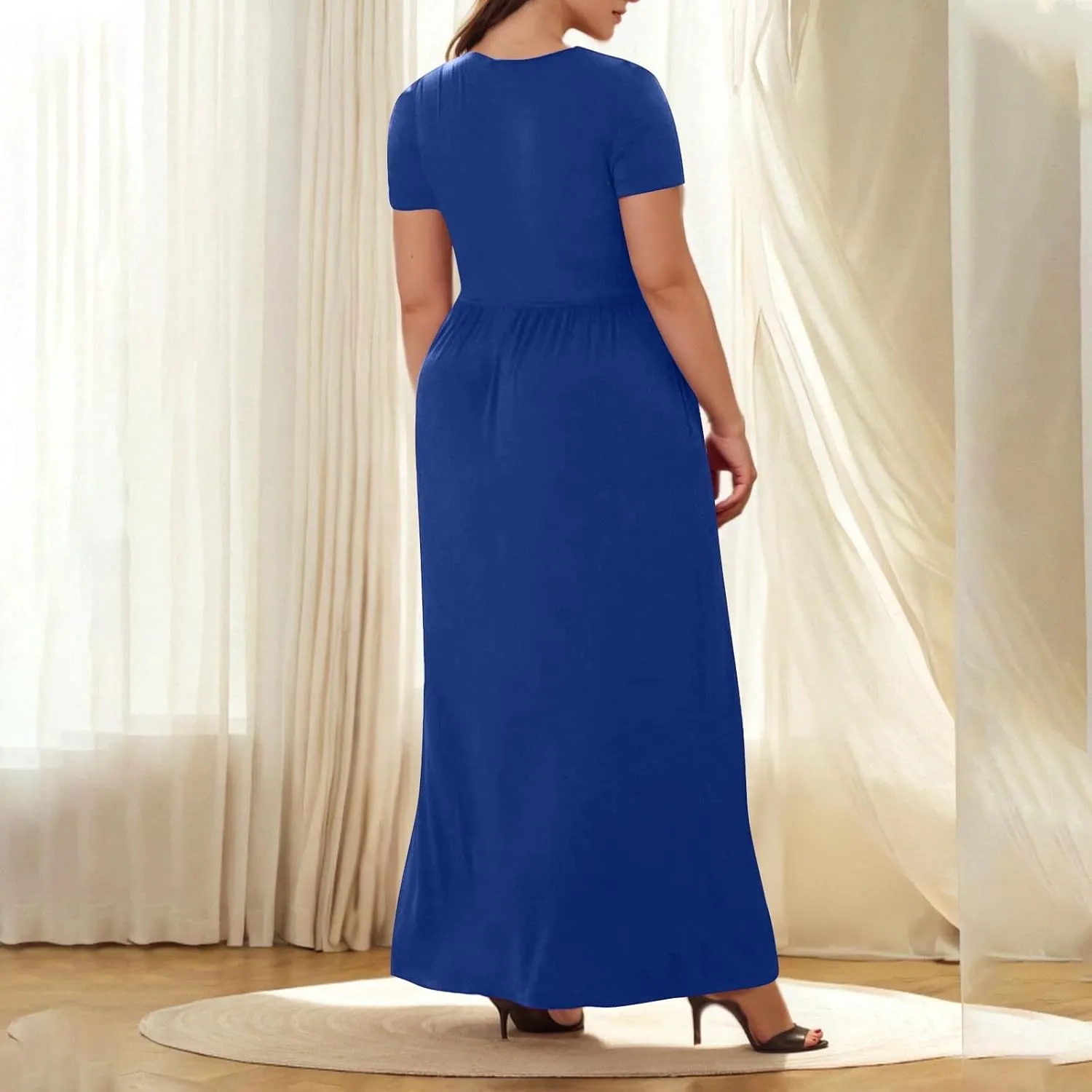 JOAU Women's Plus Size Summer Short Sleeve Maxi Dress 2025 Casual Wrap V Neck A Line Flowy Beach Long Dresses with Pockets