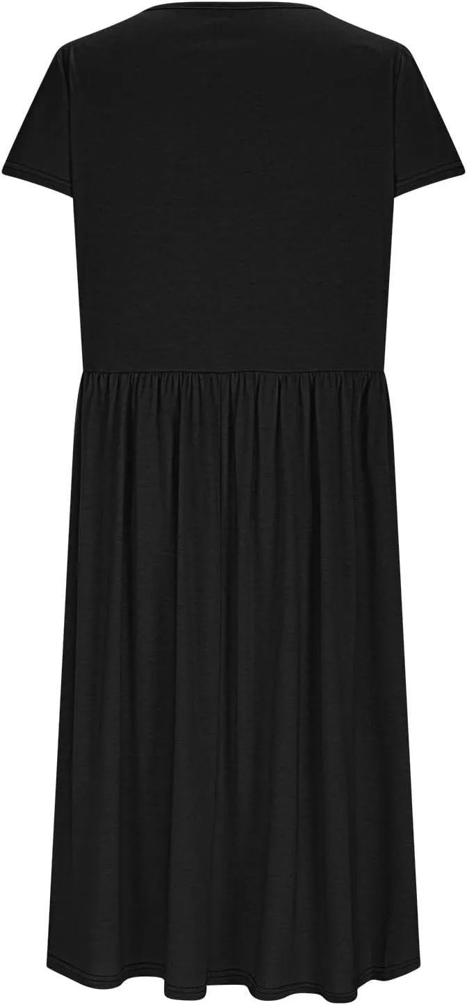 JOAU Women's Summer Boho Petal Sleeve Midi Dresses 2025 Casual Round Neck Flowy Pleated Beach Vacation Dress with Pockets