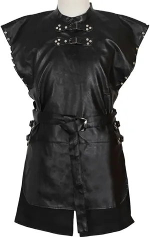Jon Snow Costume Adult Men Medieval Battle Black PU Outfit with Cloak, Standard