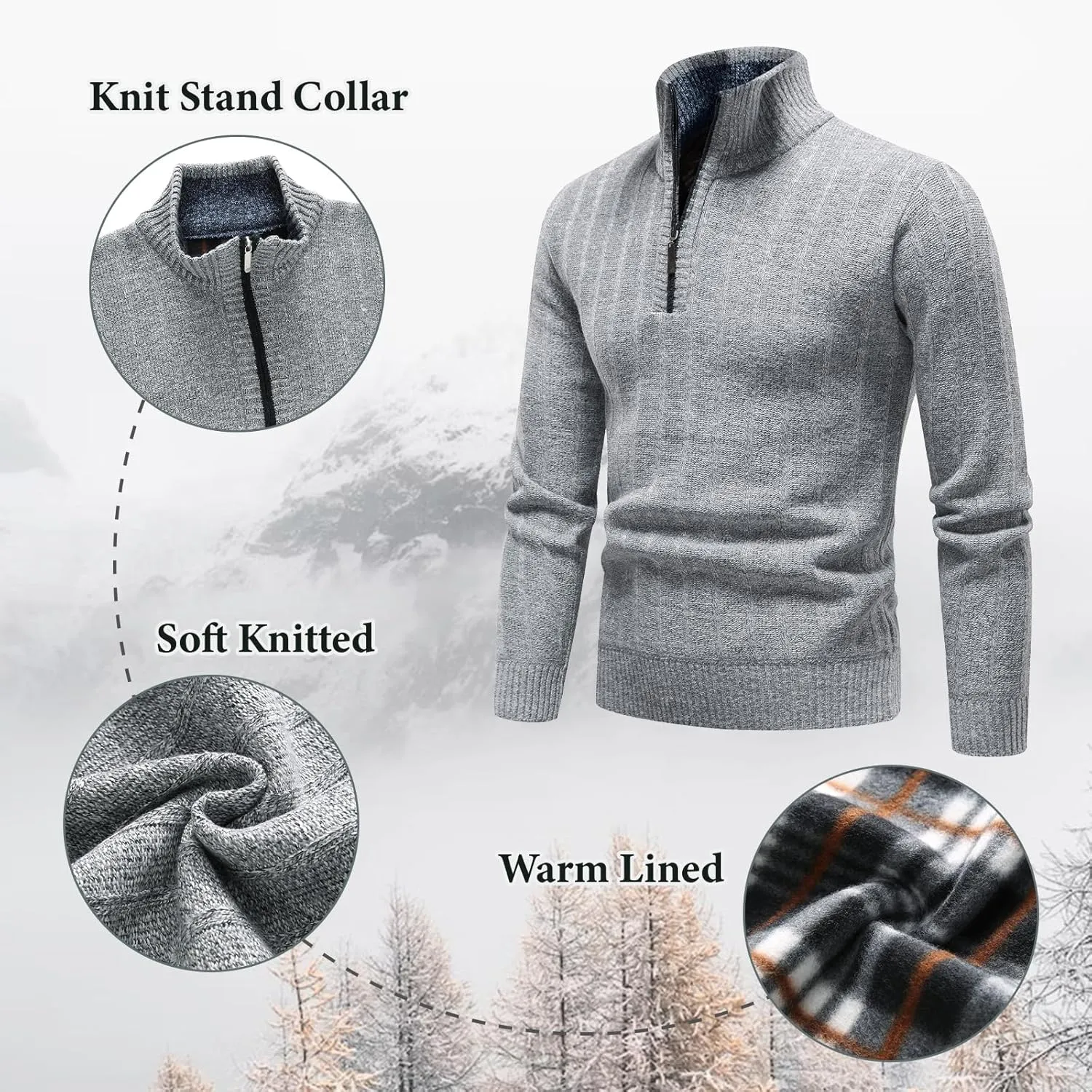 Lamgool Men's 1/4 Zip Pullover Polo Knit Sweater Casual Warm Fall Winter Spring
