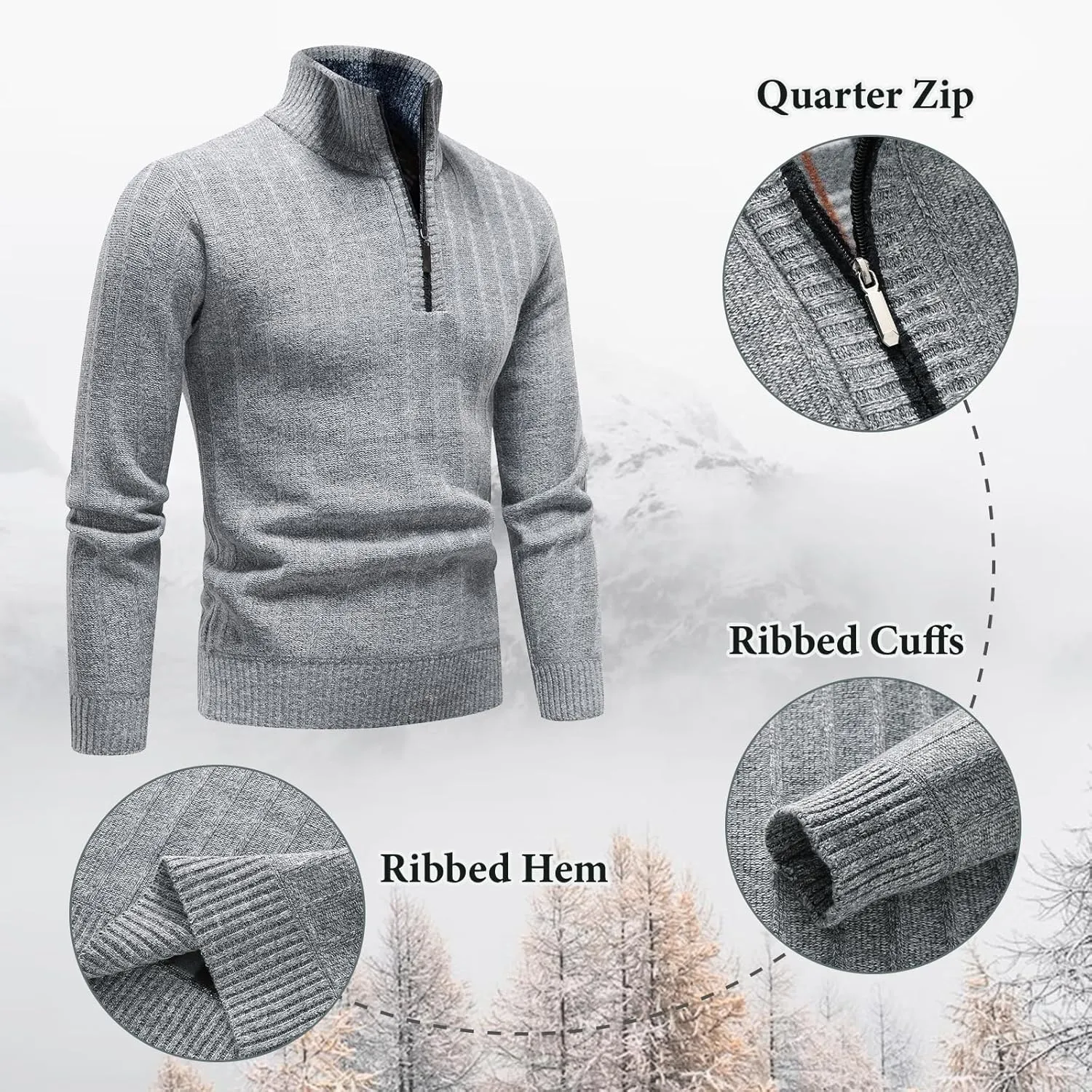 Lamgool Men's 1/4 Zip Pullover Polo Knit Sweater Casual Warm Fall Winter Spring