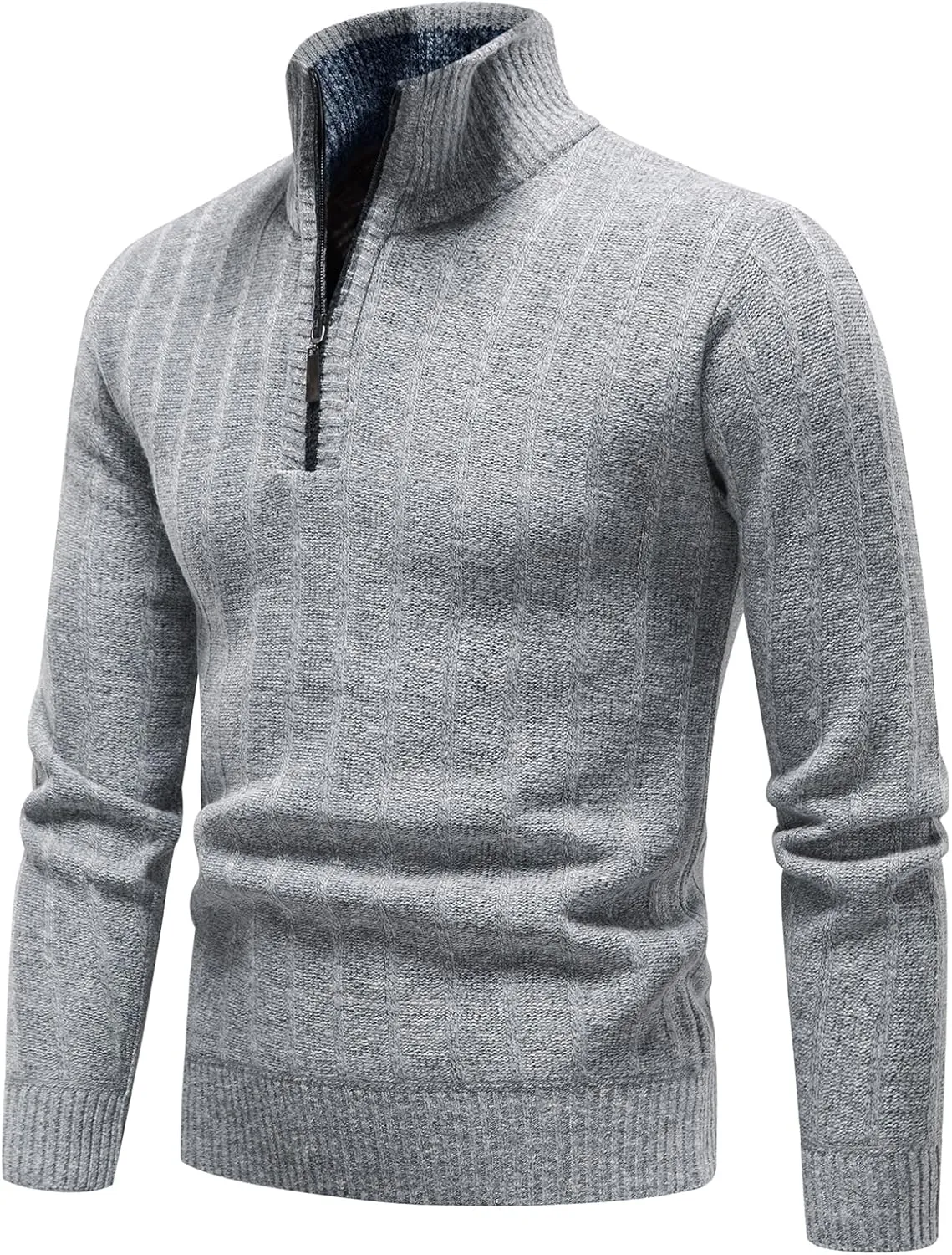Lamgool Men's 1/4 Zip Pullover Polo Knit Sweater Casual Warm Fall Winter Spring