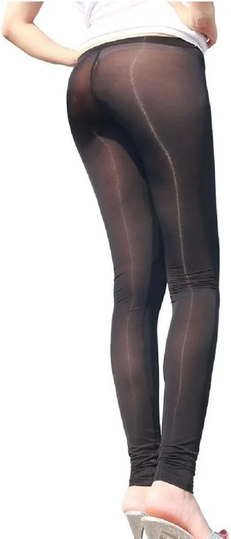 Lazutom Sexy Women See Through Long Skinny Tight Pencil Pants Sheer Trousers Elastic Leggings