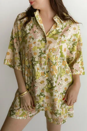 Lila Relaxed Button Down Green Floral
