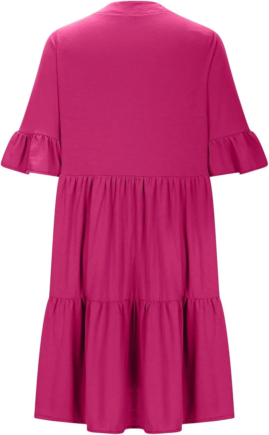 Lmdudan Dresses for Women Summer V Neck Ruffle Sleeve A Line Tiered Flowy Dresses Casual Trendy Mini Beach Dress with Pockets