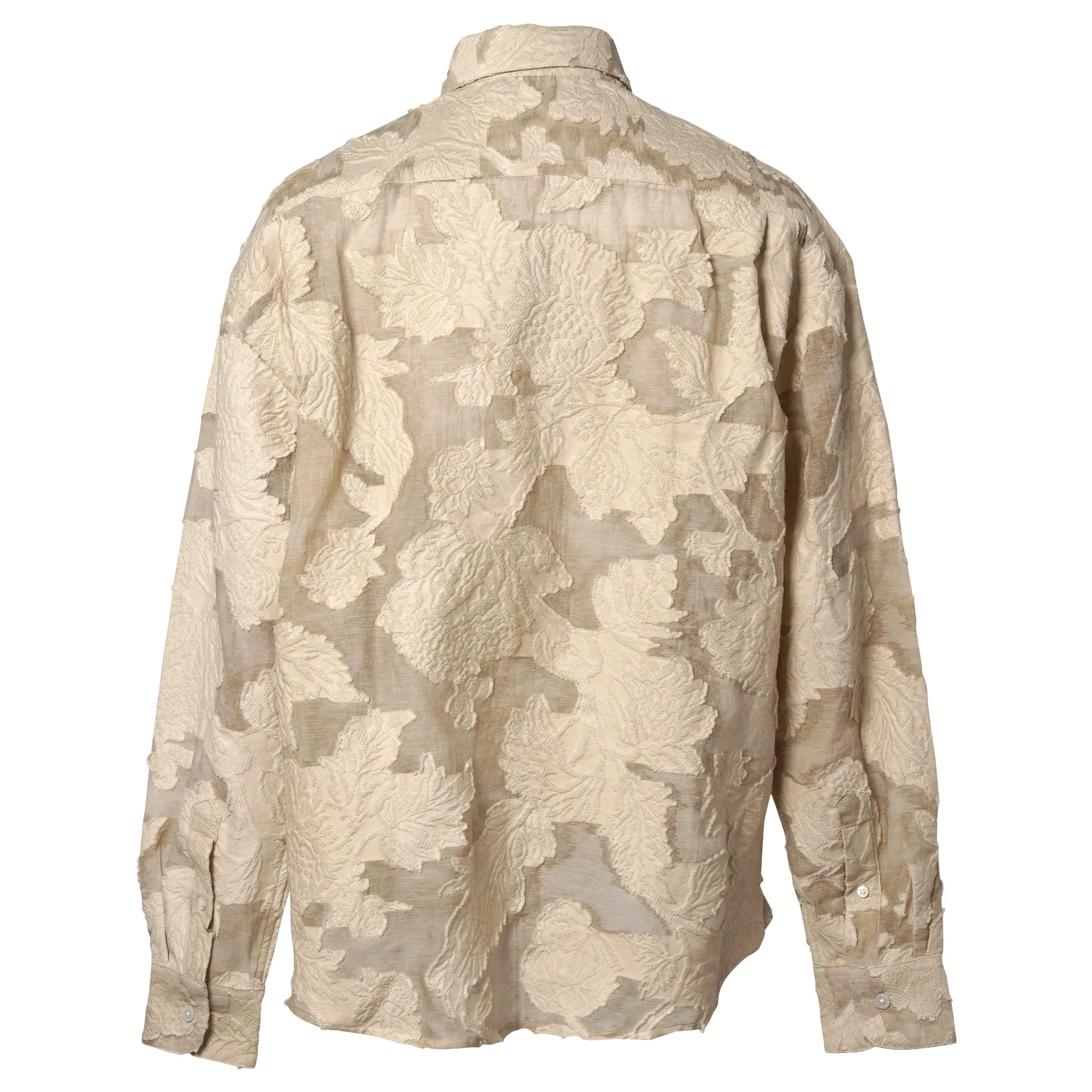 LONG SLEEVE BUTTON UP SHIRT CUT TO A RELAXED FIT / BEIGE FLORAL BURNOUT