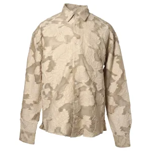 LONG SLEEVE BUTTON UP SHIRT CUT TO A RELAXED FIT / BEIGE FLORAL BURNOUT