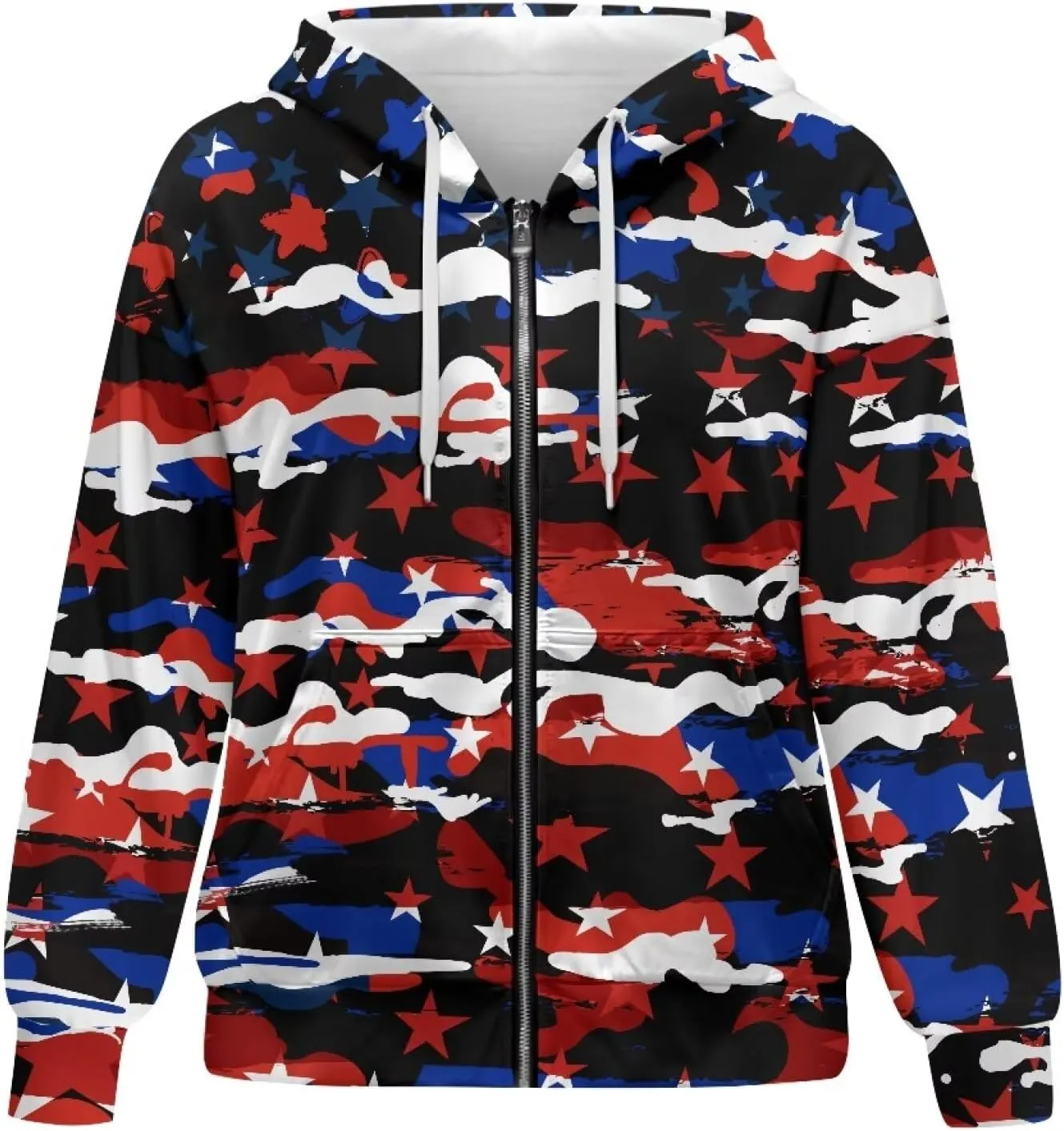 Loose Thin Jacket for Women Long Sleeve Zip Up Hoodies Teen Girls Hooded Sweatshirt Trendy Print Pullover