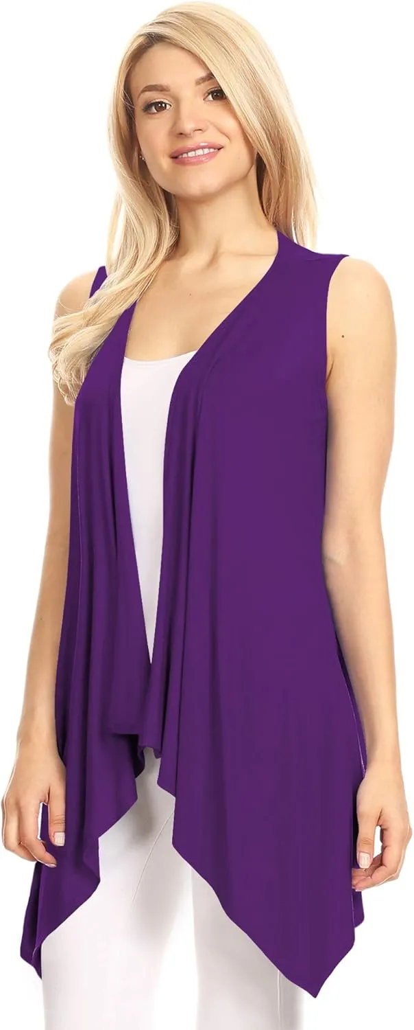 Made By Johnny Women's Lightweight Sleeveless Draped Open Cardigan