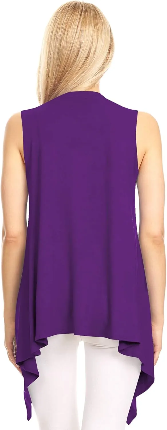 Made By Johnny Women's Lightweight Sleeveless Draped Open Cardigan