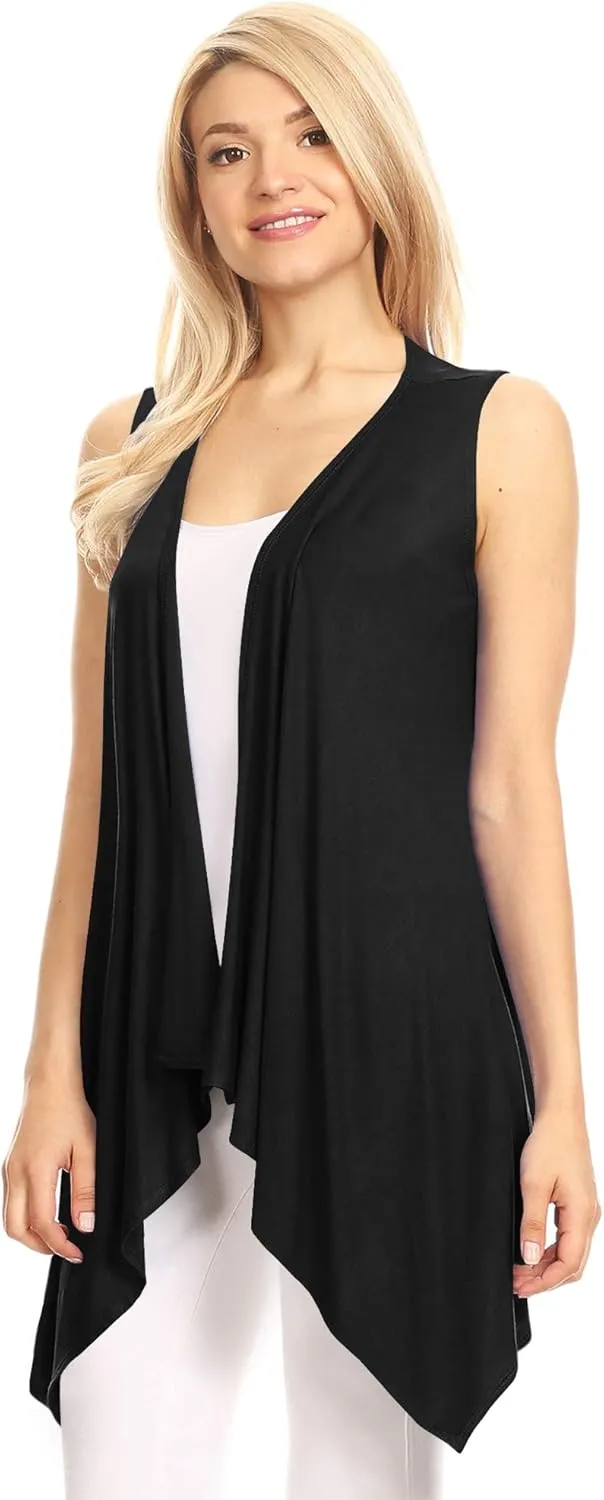 Made By Johnny Women's Lightweight Sleeveless Draped Open Cardigan