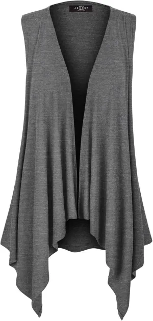Made By Johnny Women's Lightweight Sleeveless Draped Open Cardigan