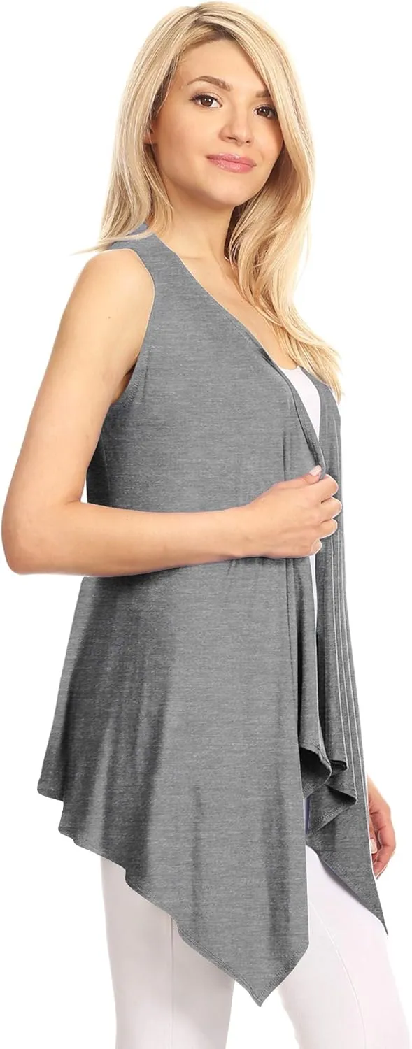 Made By Johnny Women's Lightweight Sleeveless Draped Open Cardigan