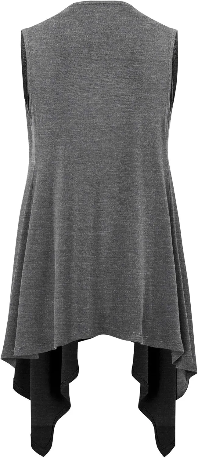 Made By Johnny Women's Lightweight Sleeveless Draped Open Cardigan