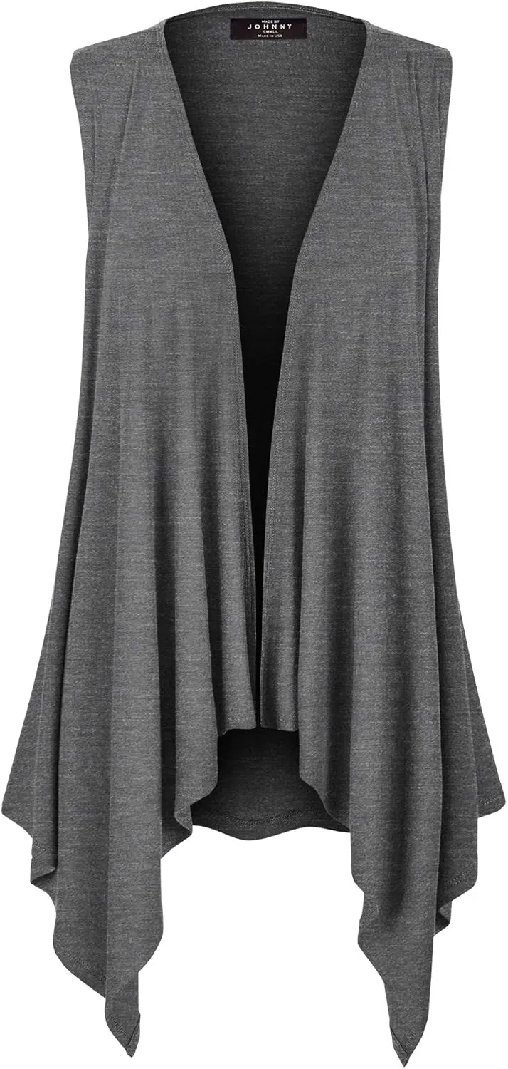 Made By Johnny Women's Lightweight Sleeveless Draped Open Cardigan