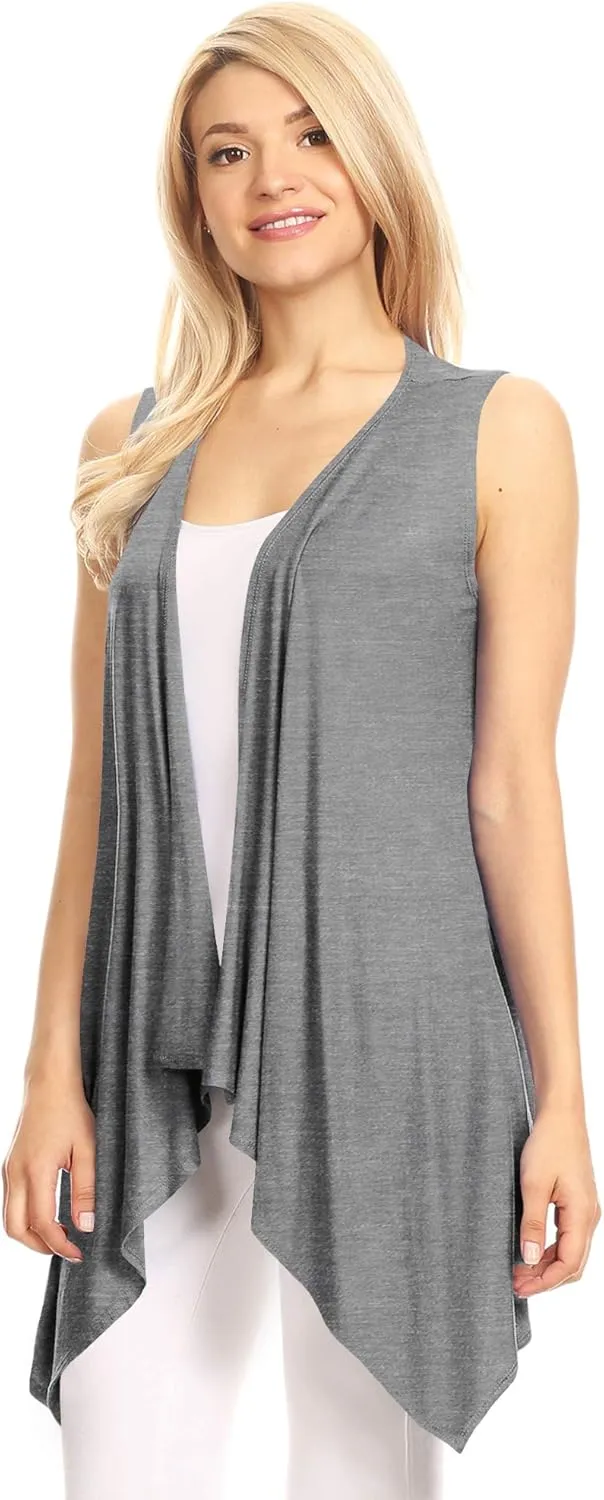 Made By Johnny Women's Lightweight Sleeveless Draped Open Cardigan