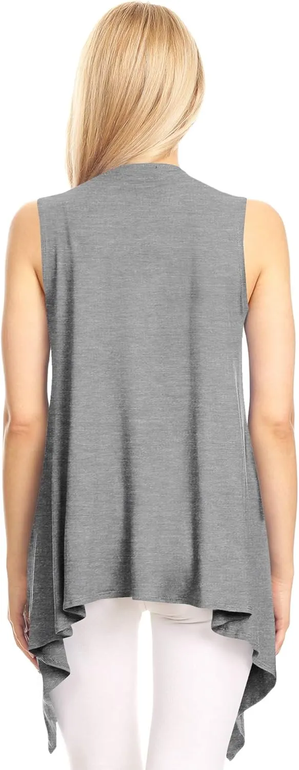 Made By Johnny Women's Lightweight Sleeveless Draped Open Cardigan