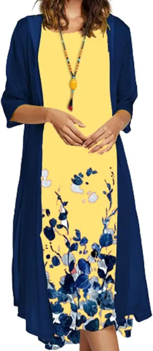 Maxi Dress for Women,Summer Casual Two Piece Set Wedding Guest Plus Size Elegant Floral Boho Beach Sundress