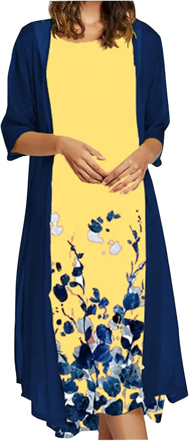 Maxi Dress for Women,Summer Casual Two Piece Set Wedding Guest Plus Size Elegant Floral Boho Beach Sundress