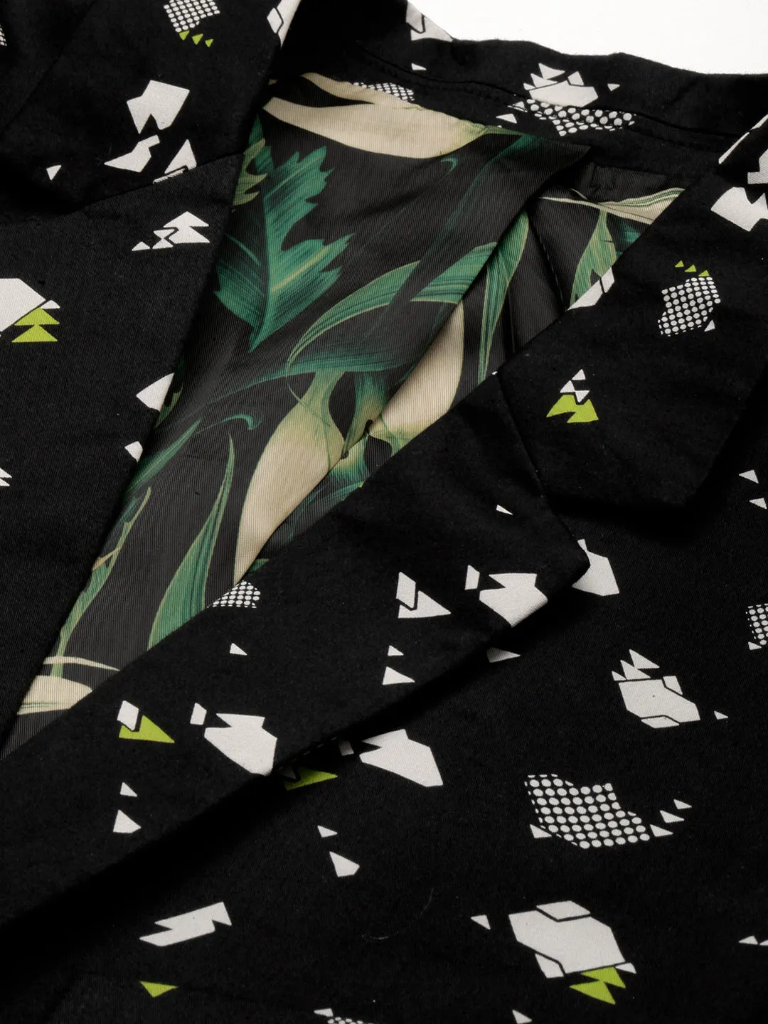 Men Black Printed Single-Breasted Blazer