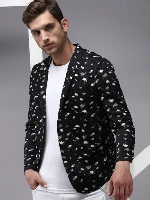 Men Black Printed Single-Breasted Blazer