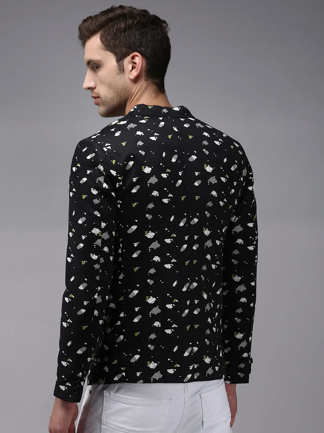 Men Black Printed Single-Breasted Blazer