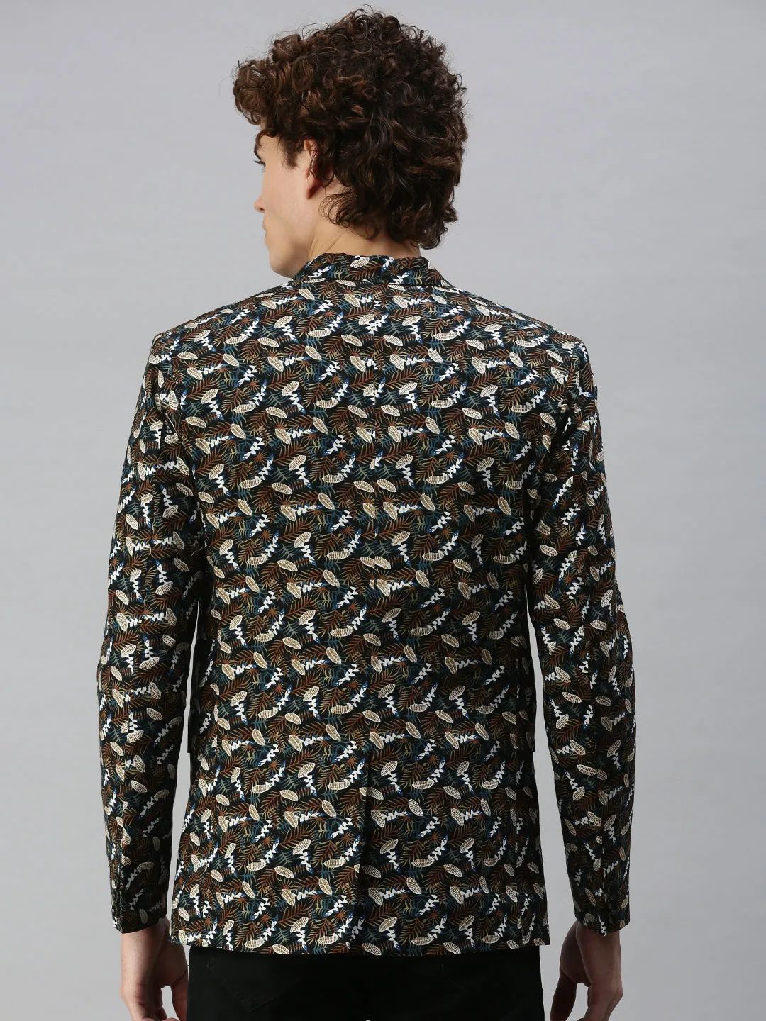 Men Black Printed Single Breasted Slim Fit Blazer