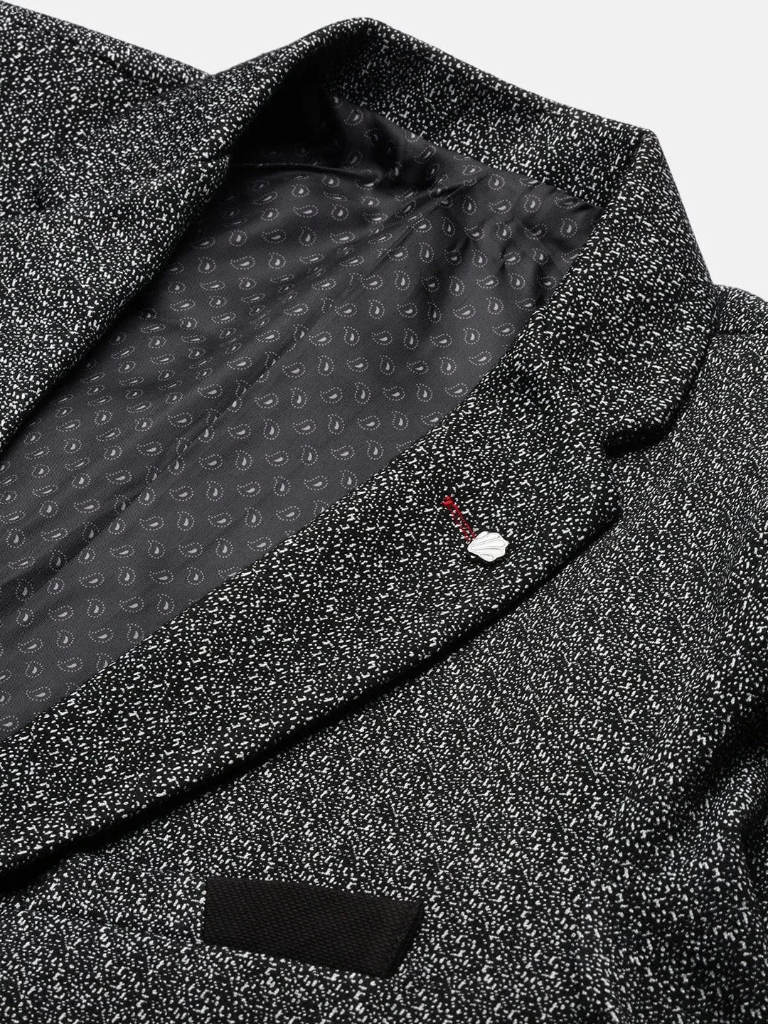 Men Black Self Designed Slim Fit Single Breasted Blazer