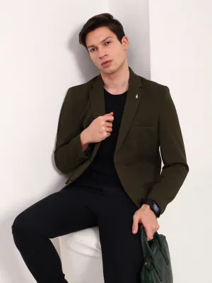 Men Green Solid Single Breasted Cotton Blazer