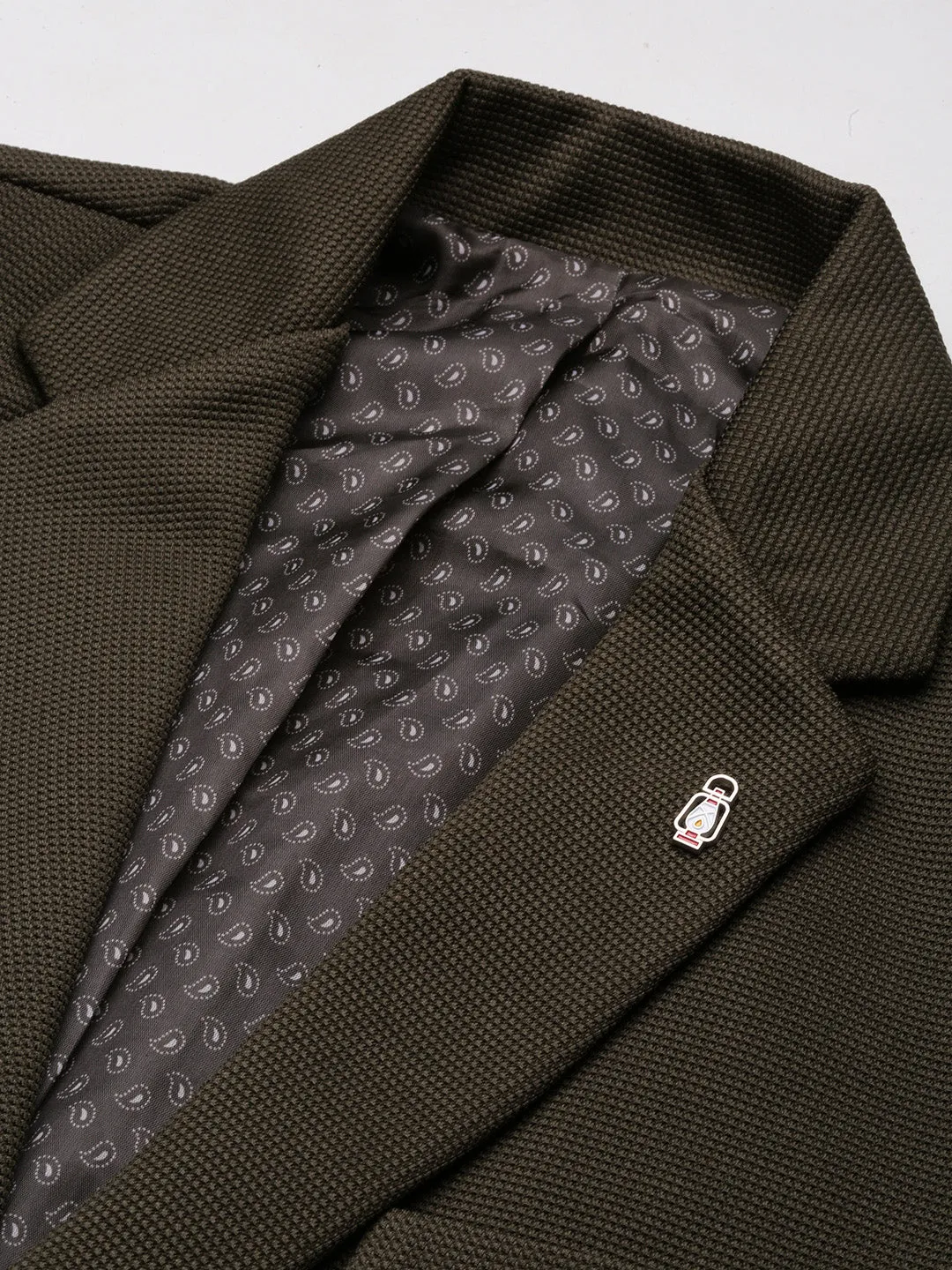 Men Green Solid Single Breasted Cotton Blazer